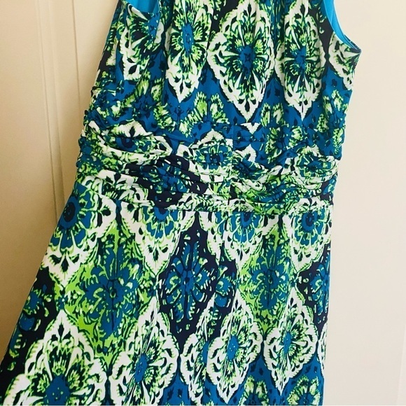 KASPER sleeveless column maxi dress in blue and green size 10 - Picture 4 of 12
